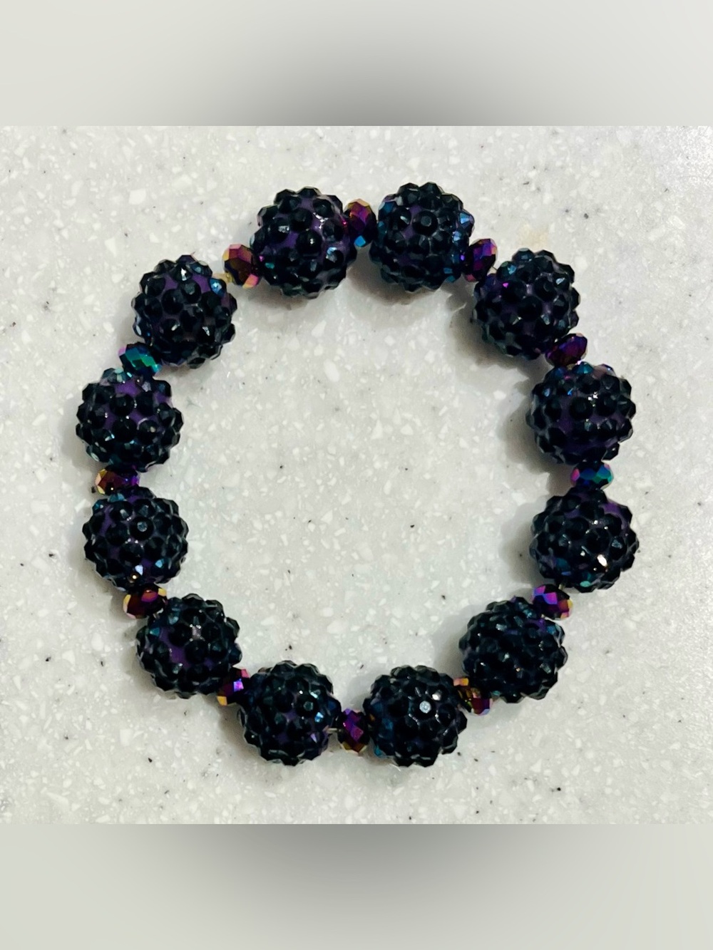 Vintage Y2K Iridescent Black Beaded Stretch Bracelet